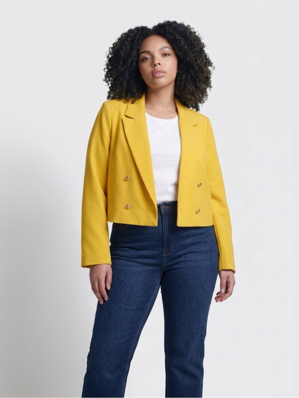 Primark Bright Yellow Cropped Double-Breasted Blazer